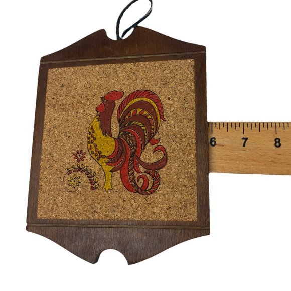 Vintage Retro Bohemian Farmhouse Rooster 1970’s Wall Art Wood & Cork 8” - Picture 4 of 5